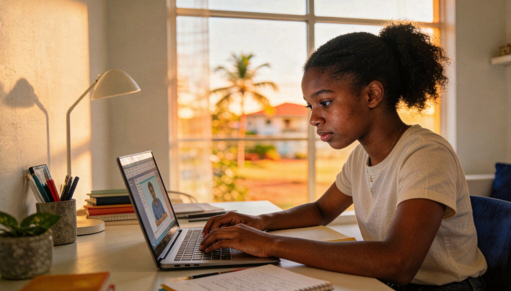 Barbadian high school student earning an Ontario OSSD online at Royal Ontario Academy