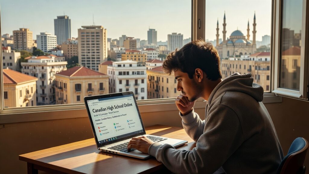 Lebanese student earning the OSSD online with Royal Ontario Academy, studying Canadian high school courses from home in Lebanon