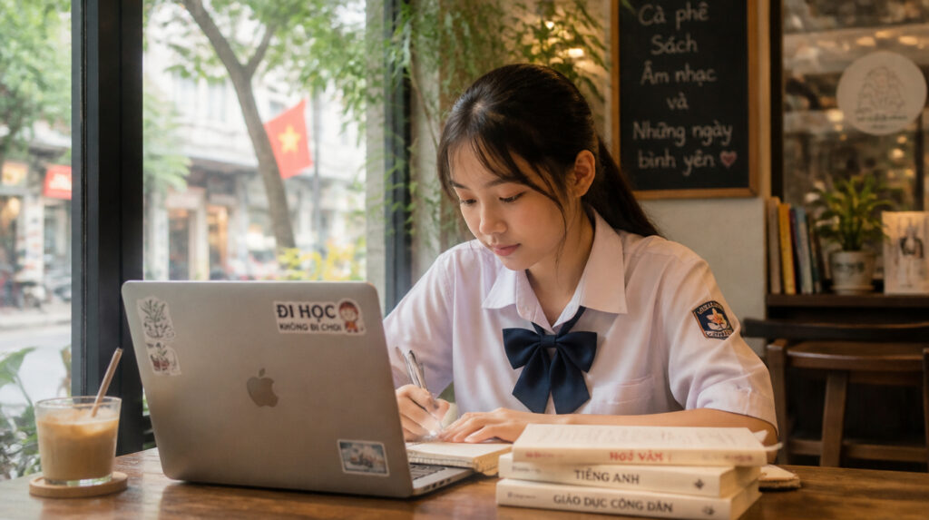 Vietnamese high school student studying online at Royal Ontario Academy